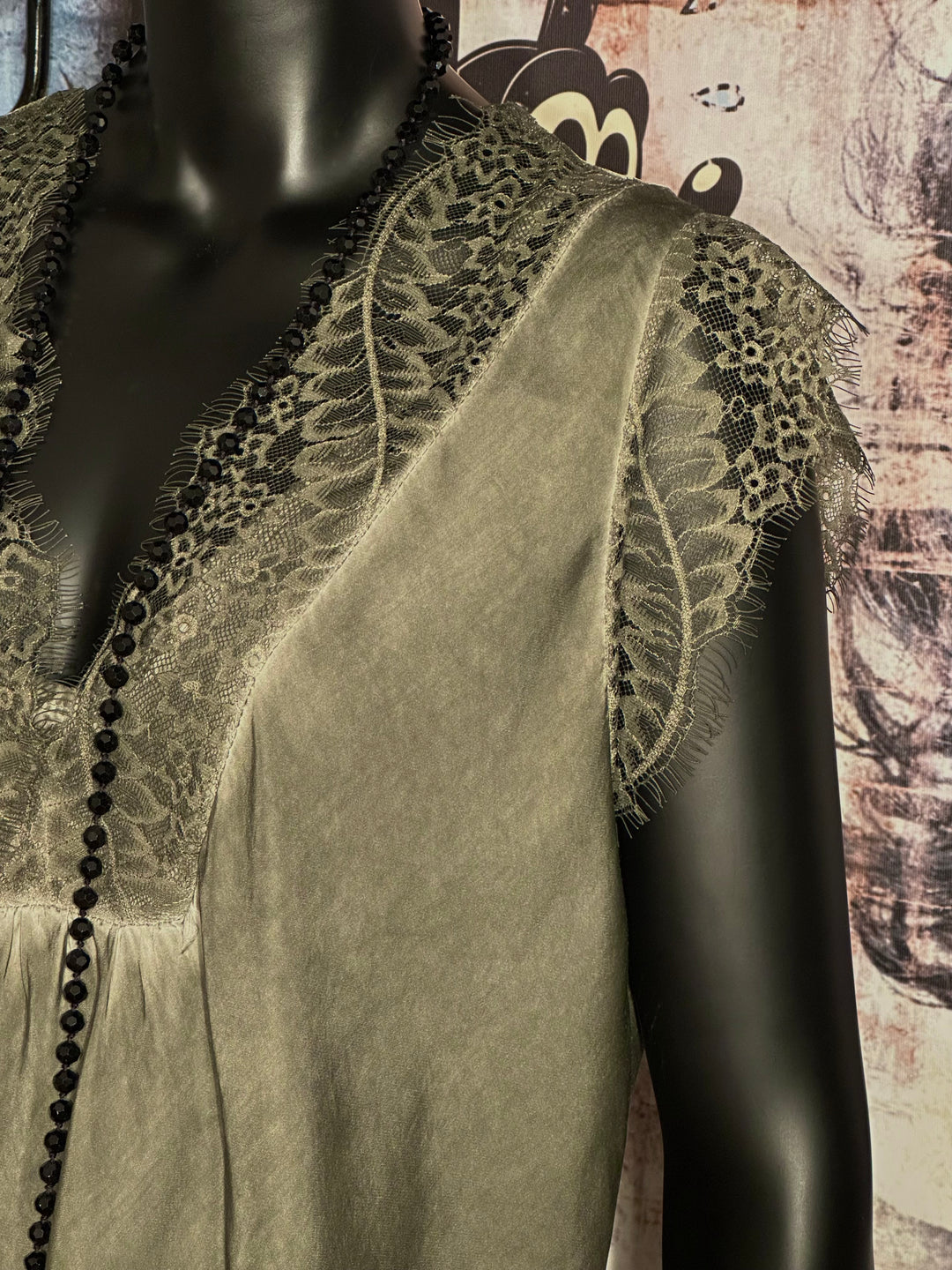 Top Viskose & Seide Ärmel Spitze + SIZE khaki