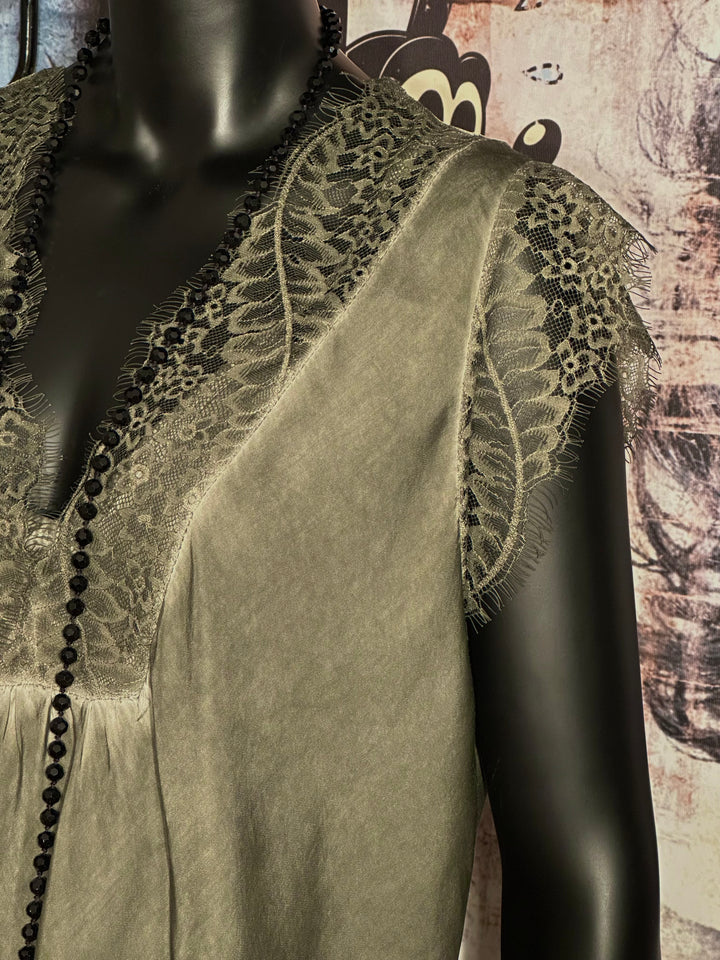Top Viskose & Seide Ärmel Spitze + SIZE khaki