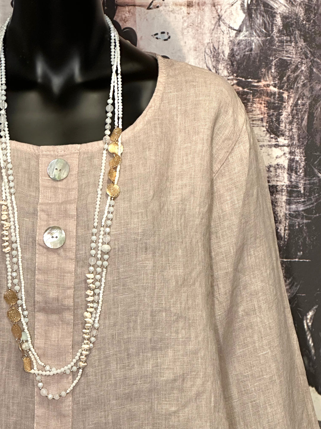 Blouse col rond 100% lin sable