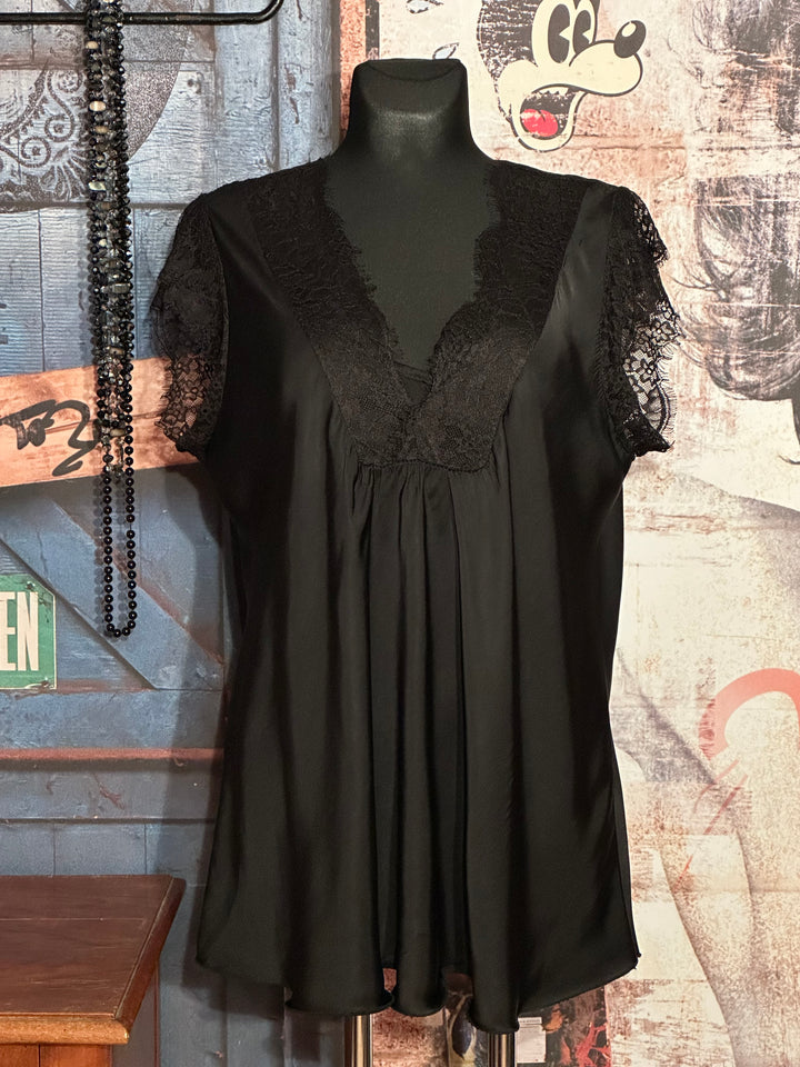 Top Viskose & Seide Ärmel Spitze + SIZE schwarz