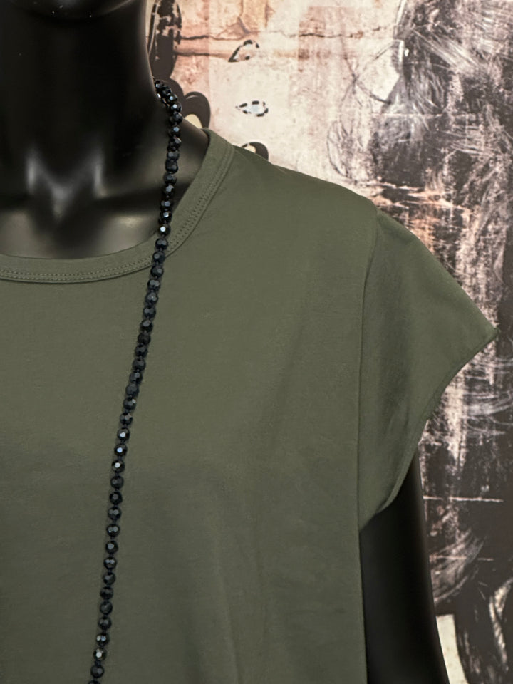 Einfarbiges T-Shirt mit Rundhalsausschnitt in dunklem Khaki
