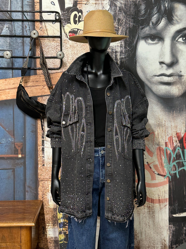 Veste en jean &amp; strass "Juliette" noir délavé(44/48)
