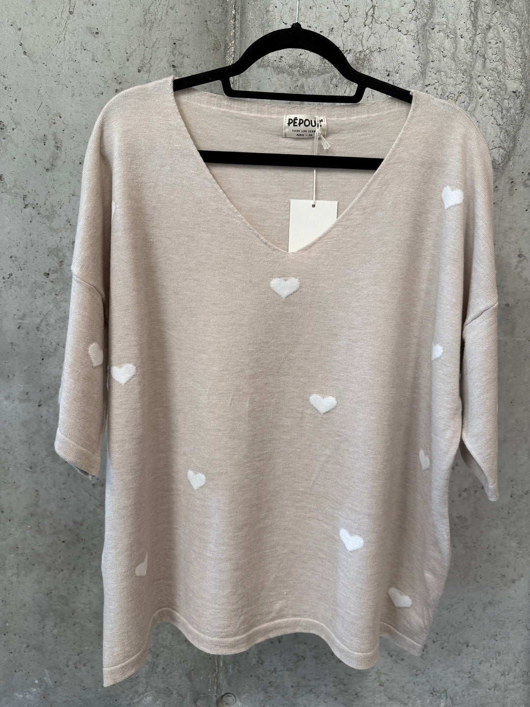 Pullover mit Herzmuster und kurzen Ärmeln, Größe 40/46