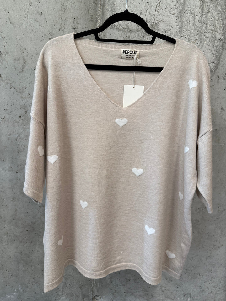 Pullover mit Herzmuster und kurzen Ärmeln, Größe 40/46
