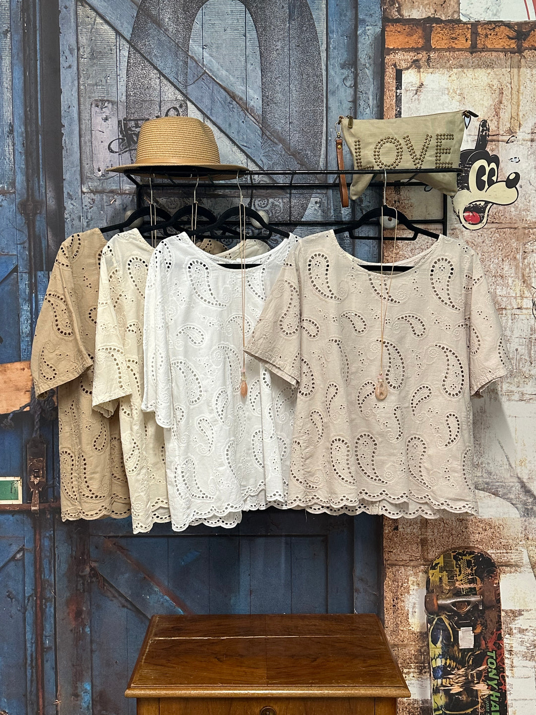 Bluse mit Kaschmir-Muster und Ajour-Design, 100 % Baumwolle (38/42), Made in Italy
