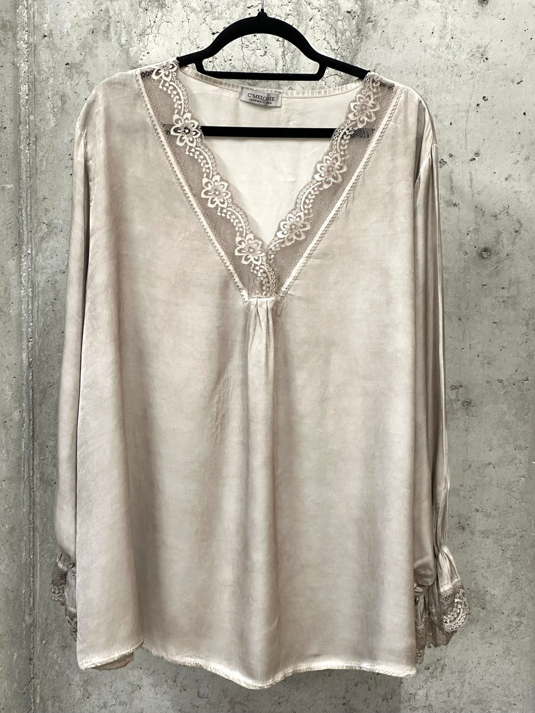 Top mit langen Ärmeln satiniert Viskose & Seide (44/48) MADE IN 🇮🇹