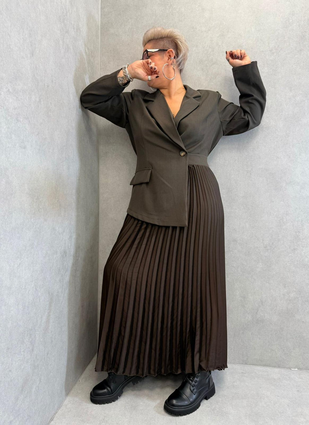 Langes Plisseekleid mit Blazer (44/48) MADE IN 🇮🇹