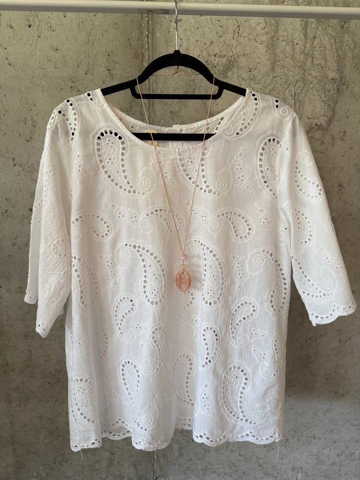 Bluse mit Kaschmir-Muster und Ajour-Design, 100 % Baumwolle (38/42), Made in Italy