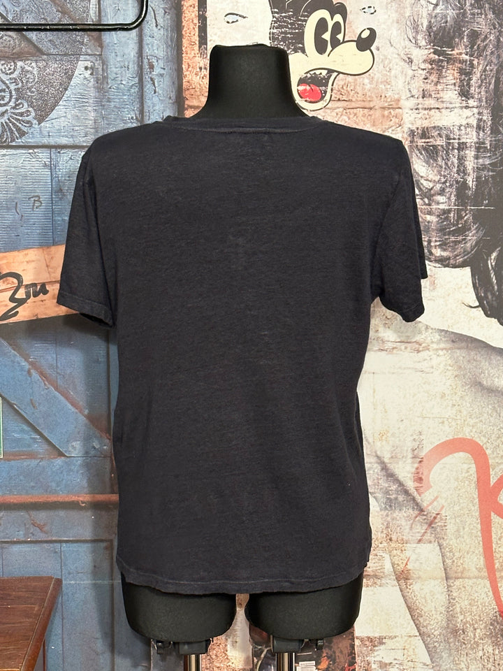 T-Shirt aus 100% meliertem Leinen mit V-Ausschnitt in marineblau