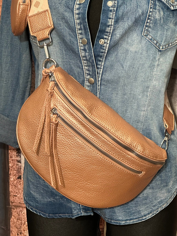 Sac banane bandoulière cuivré/rosé