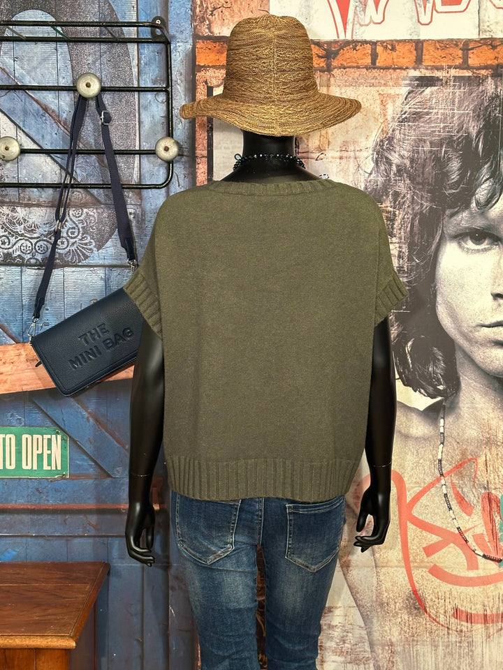 Pull sans manches & col rond kaki (38/42)