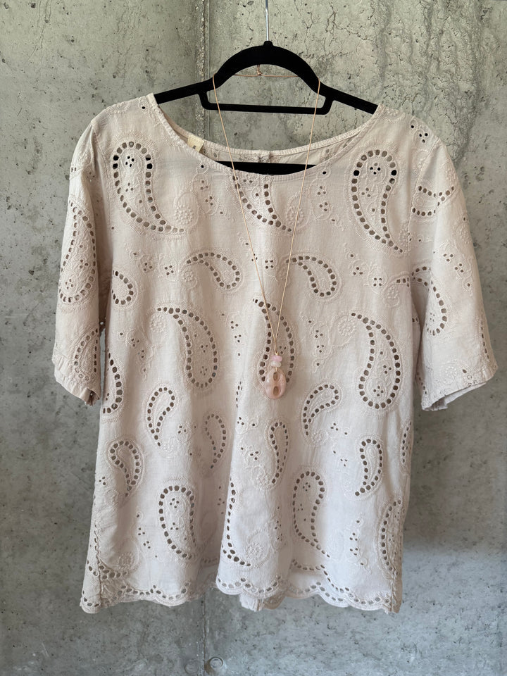 Bluse mit Kaschmir-Muster und Ajour-Design, 100 % Baumwolle (38/42), Made in Italy