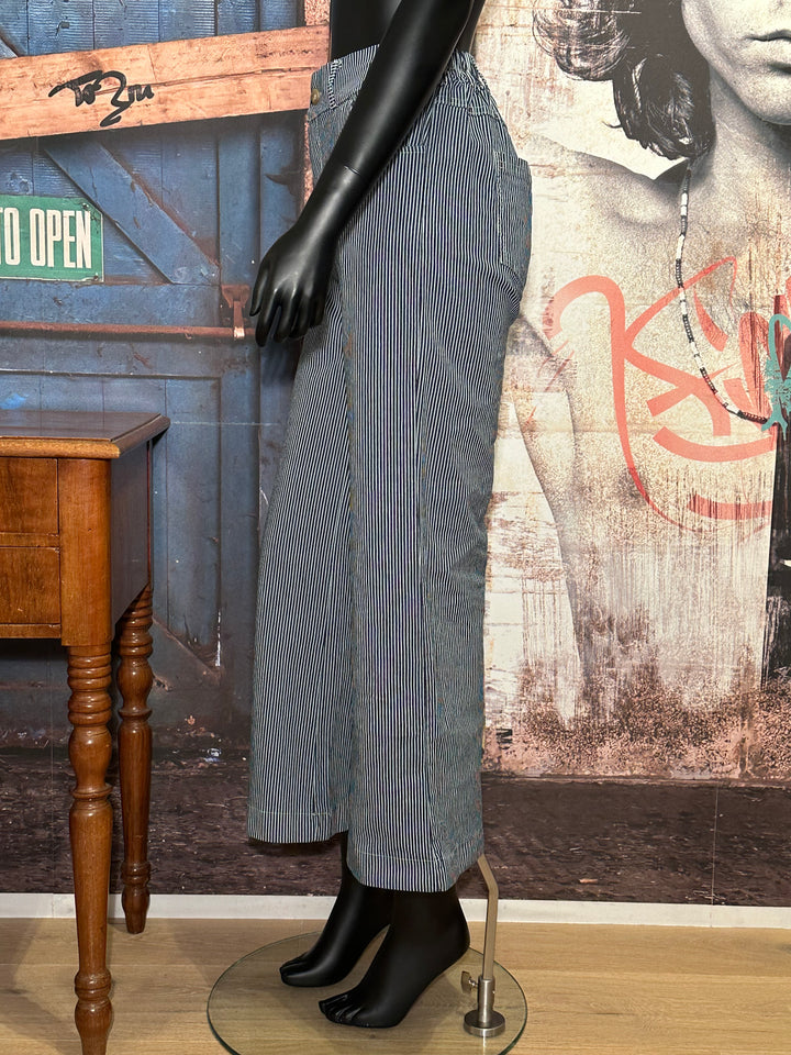 Linierte Hose elastischer Bund Wide Leg 7/8 dark blue & white
