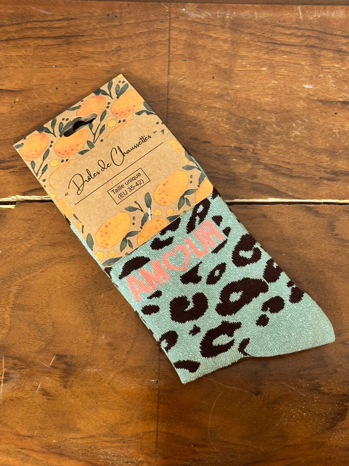 Chaussettes pailletées léopard "AMOUR"