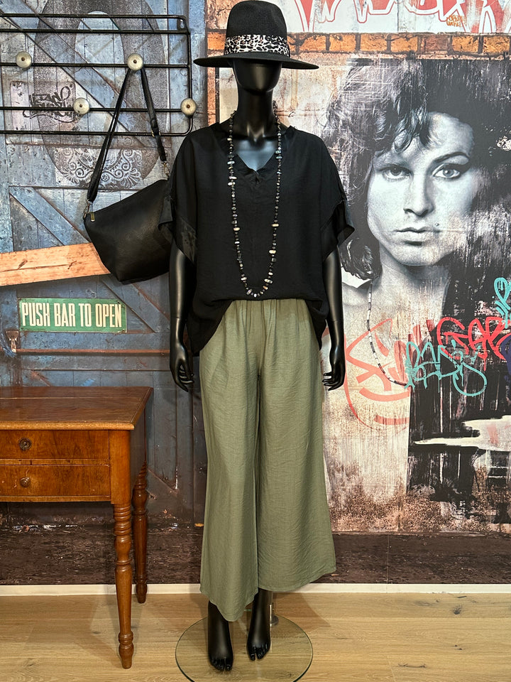 Fließende Hose mit elastischem Bund in Khaki