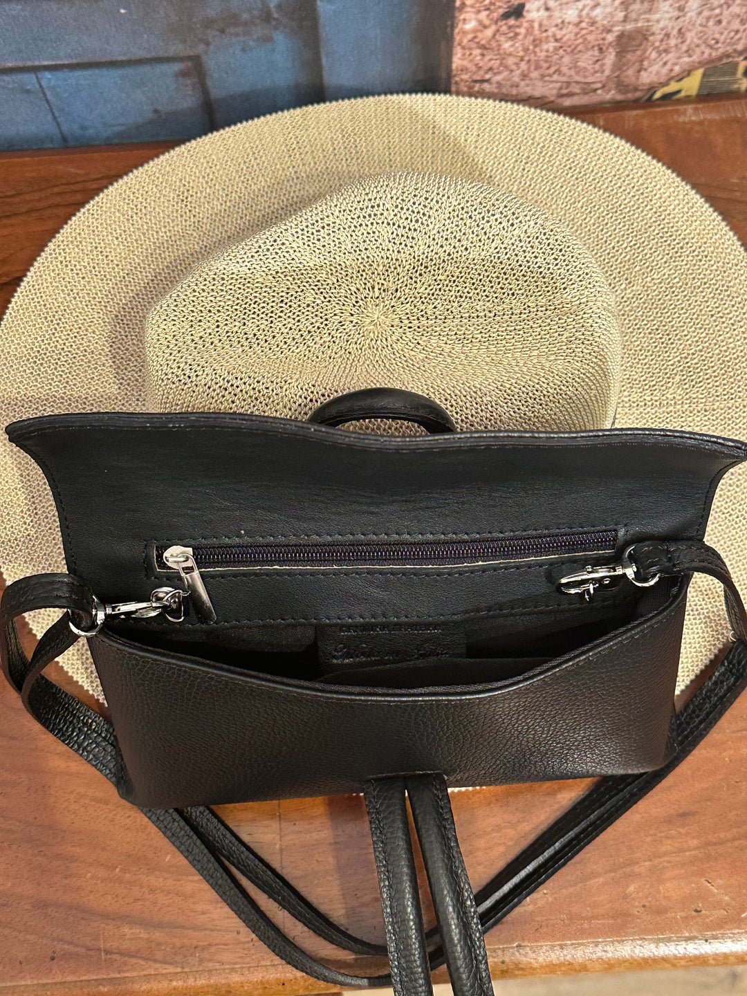 Sac/pochette en cuir grainé noir MADE IN 🇮🇹