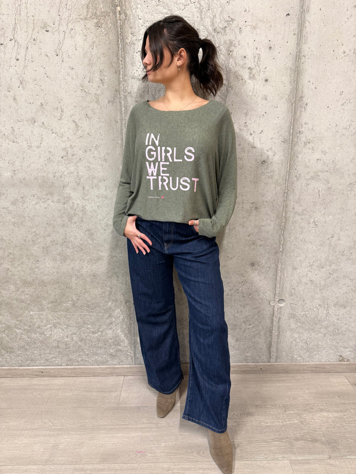 Pull fluide & col rond "IN GIRLS WE TRUST" (38/42) MADE IN ITALY