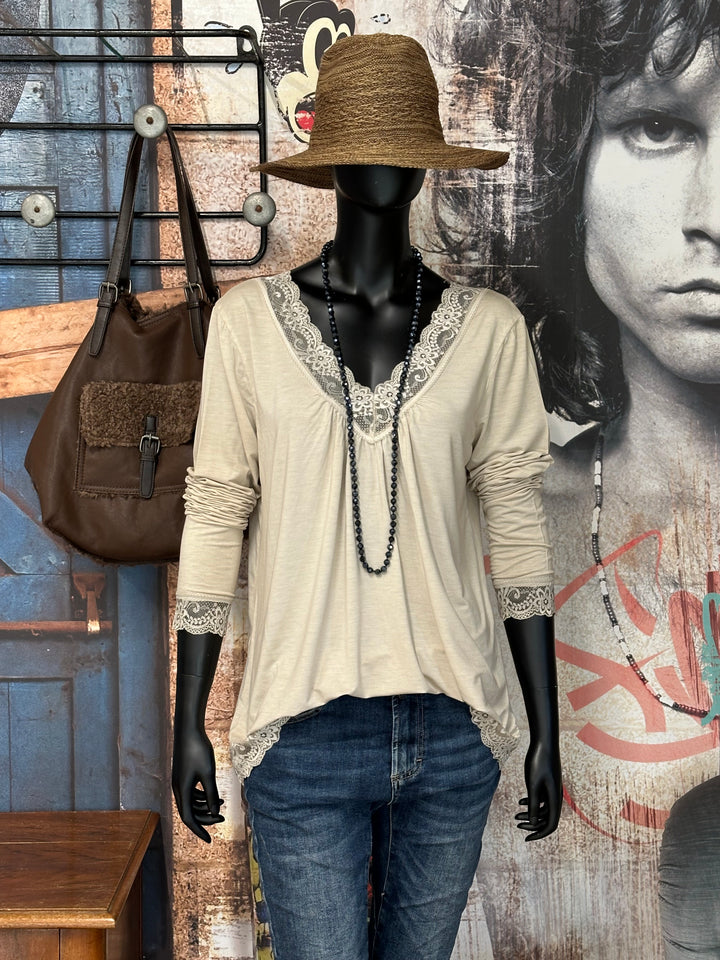 Top V-Ausschnitt Spitze vorne & hinten beige (38/42) MADE IN 🇮🇹