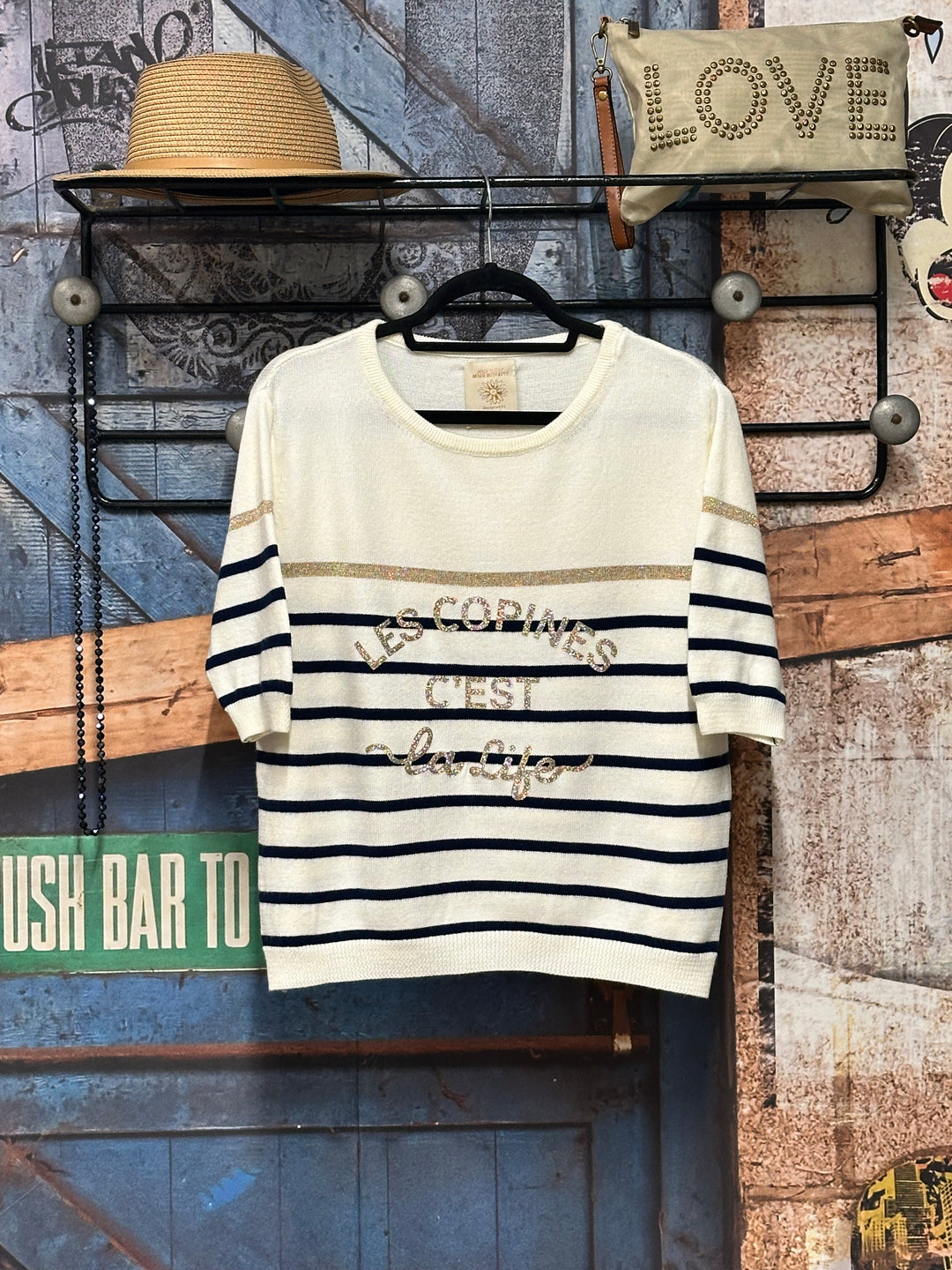 Kurzärmeliger Pullover „Les copines c’est la life“ (36/40) MADE IN ITALY