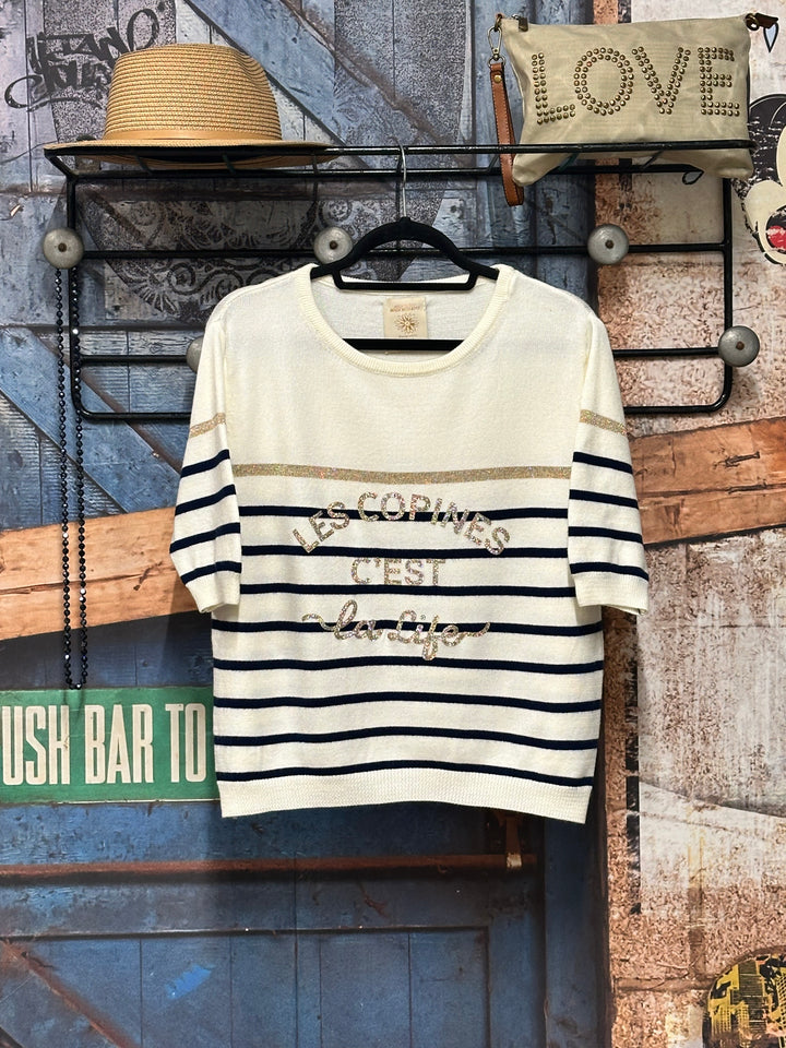 Kurzärmeliger Pullover „Les copines c’est la life“ (36/40) MADE IN ITALY