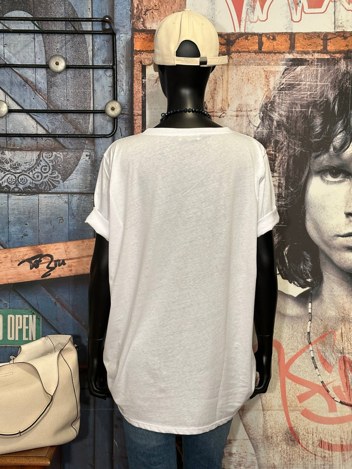 T-shirt + SIZE 100% coton col V "hippie" blanc