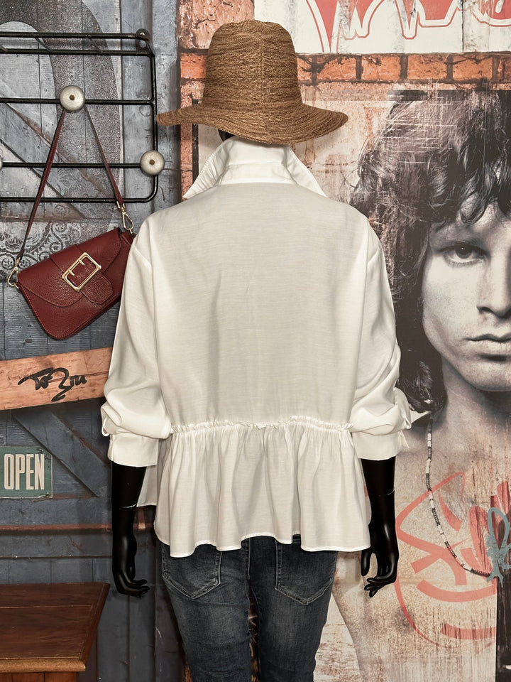 Einfarbige Bluse im Boho-Stil Off-White