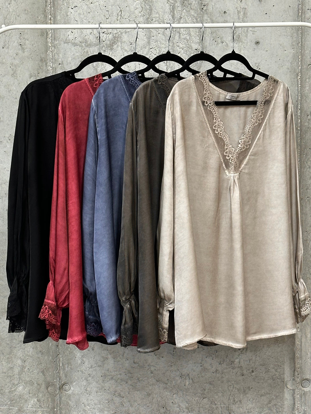 Top mit langen Ärmeln satiniert Viskose & Seide (44/48) MADE IN 🇮🇹