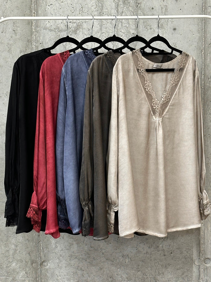 Top mit langen Ärmeln satiniert Viskose & Seide (44/48) MADE IN 🇮🇹