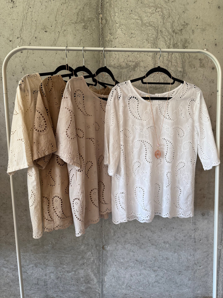 Bluse mit Kaschmir-Muster und Ajour-Design, 100 % Baumwolle (38/42), Made in Italy