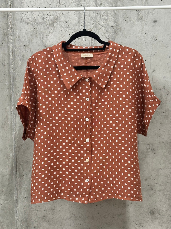 Chemisier à pois "Angèle" style "rétro"  100% lin (38/42) MADE IN ITALY