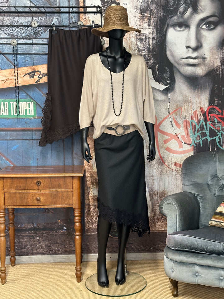 Einfarbiger asymmetrischer Rock & Spitze (38/42) MADE IN 🇮🇹