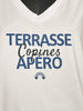 T-shirt "Terrasse-copines-apéro" blanc & bleu