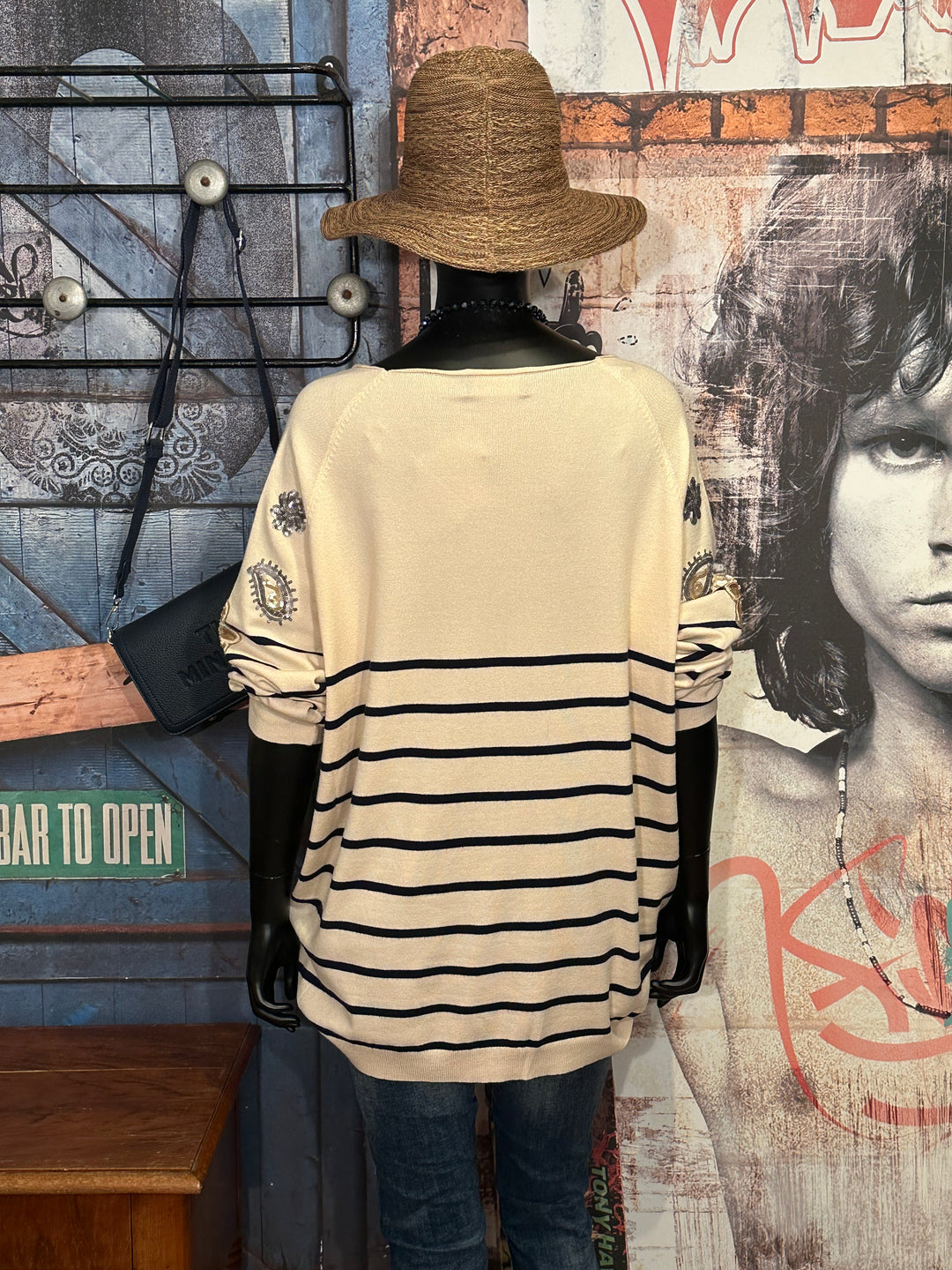 Pull marinière + size beige & bleu marine (44/48)