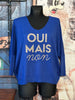 Pull tout doux " Oui mais non" bleu roi