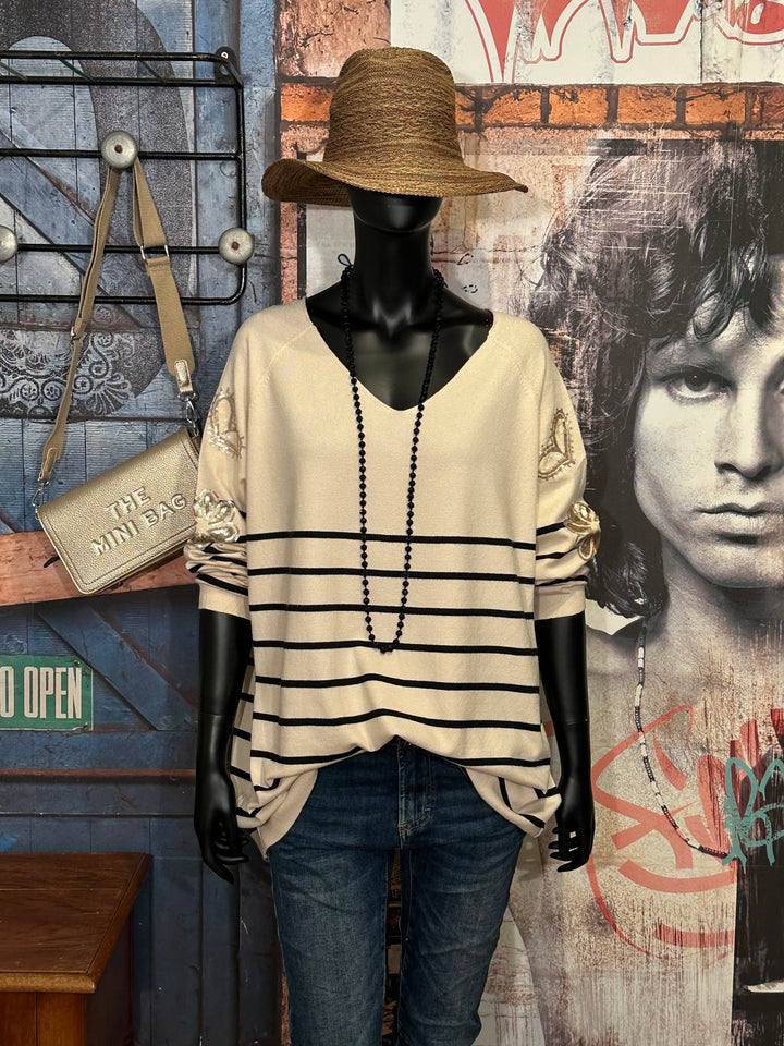 Pull marinière + size beige & noir (44/48)