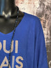 Pull tout doux " Oui mais non" bleu roi