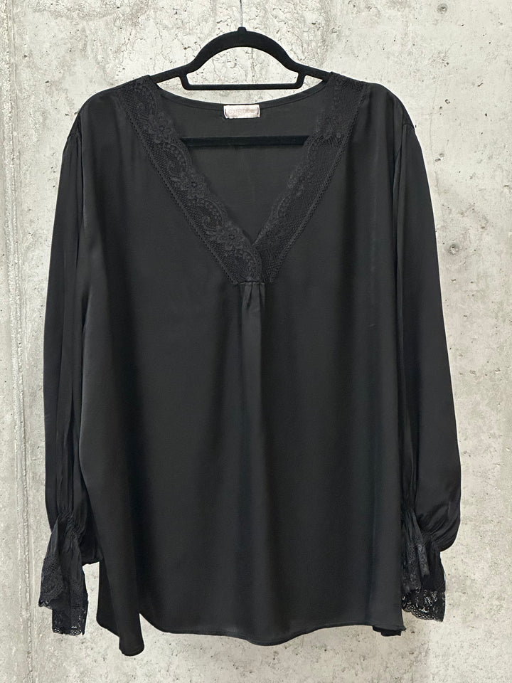 Top mit langen Ärmeln satiniert Viskose & Seide (44/48) MADE IN 🇮🇹