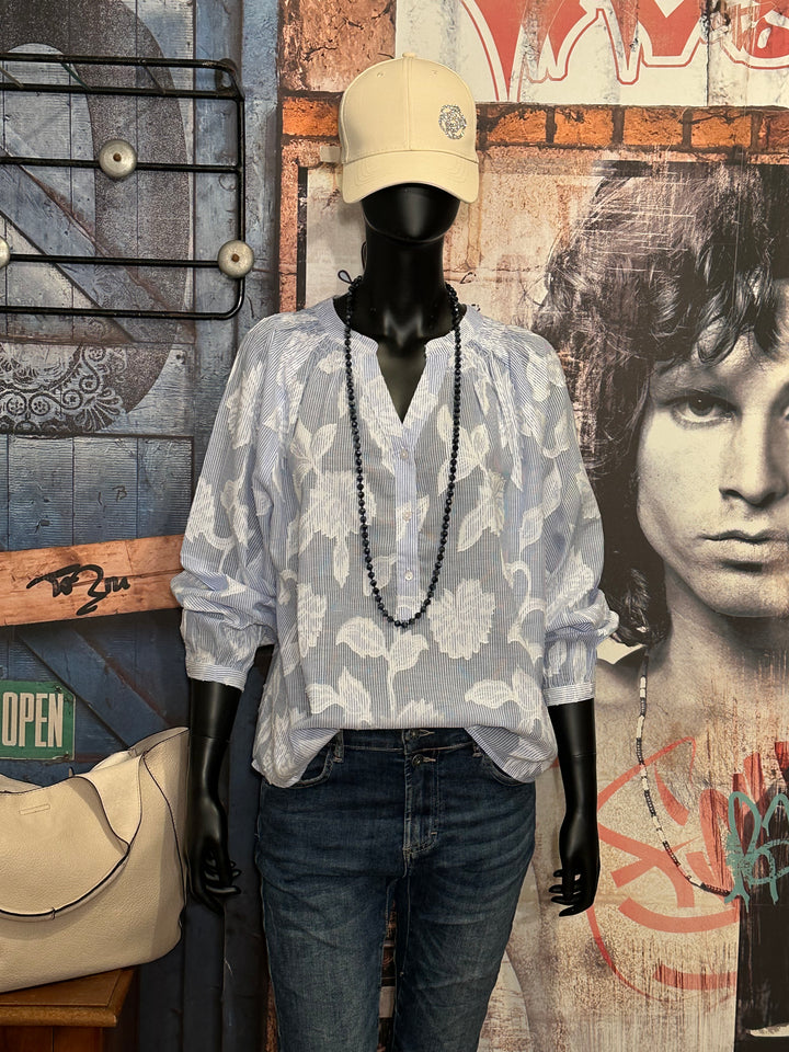 Bluse "Iko" 100% Baumwolle hellblau & weiß