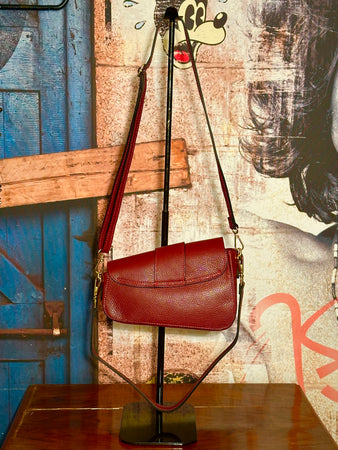 Sac à main en cuir grainé bordeaux