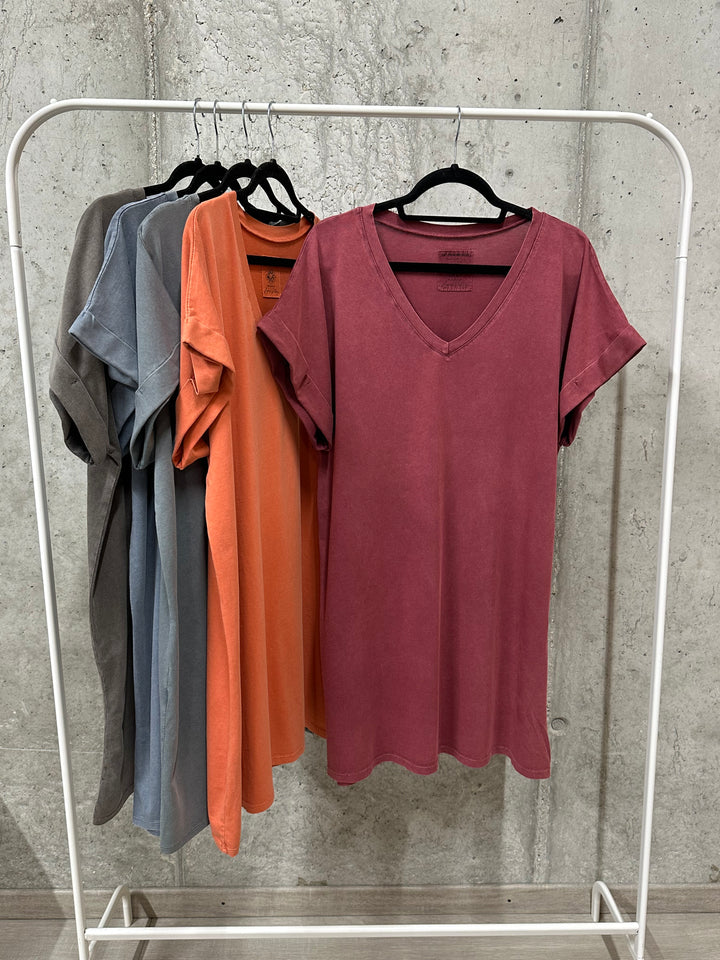 Robe t-shirt  "Chloé" unie &amp; col V (40/44) MADE IN ITALY