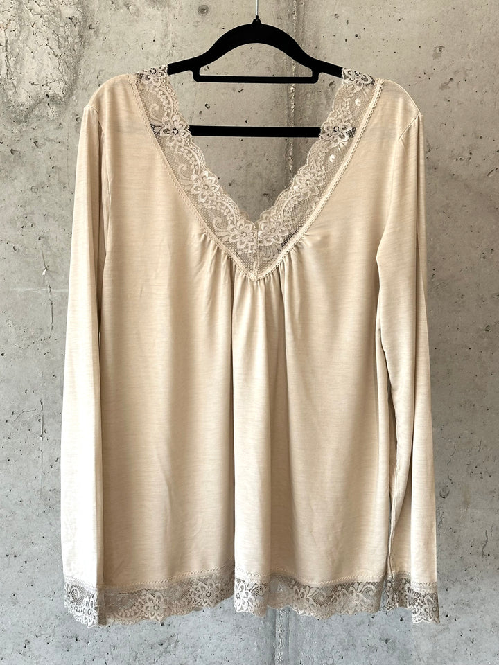 Top V-Ausschnitt Spitze vorne & hinten beige (38/42) MADE IN 🇮🇹