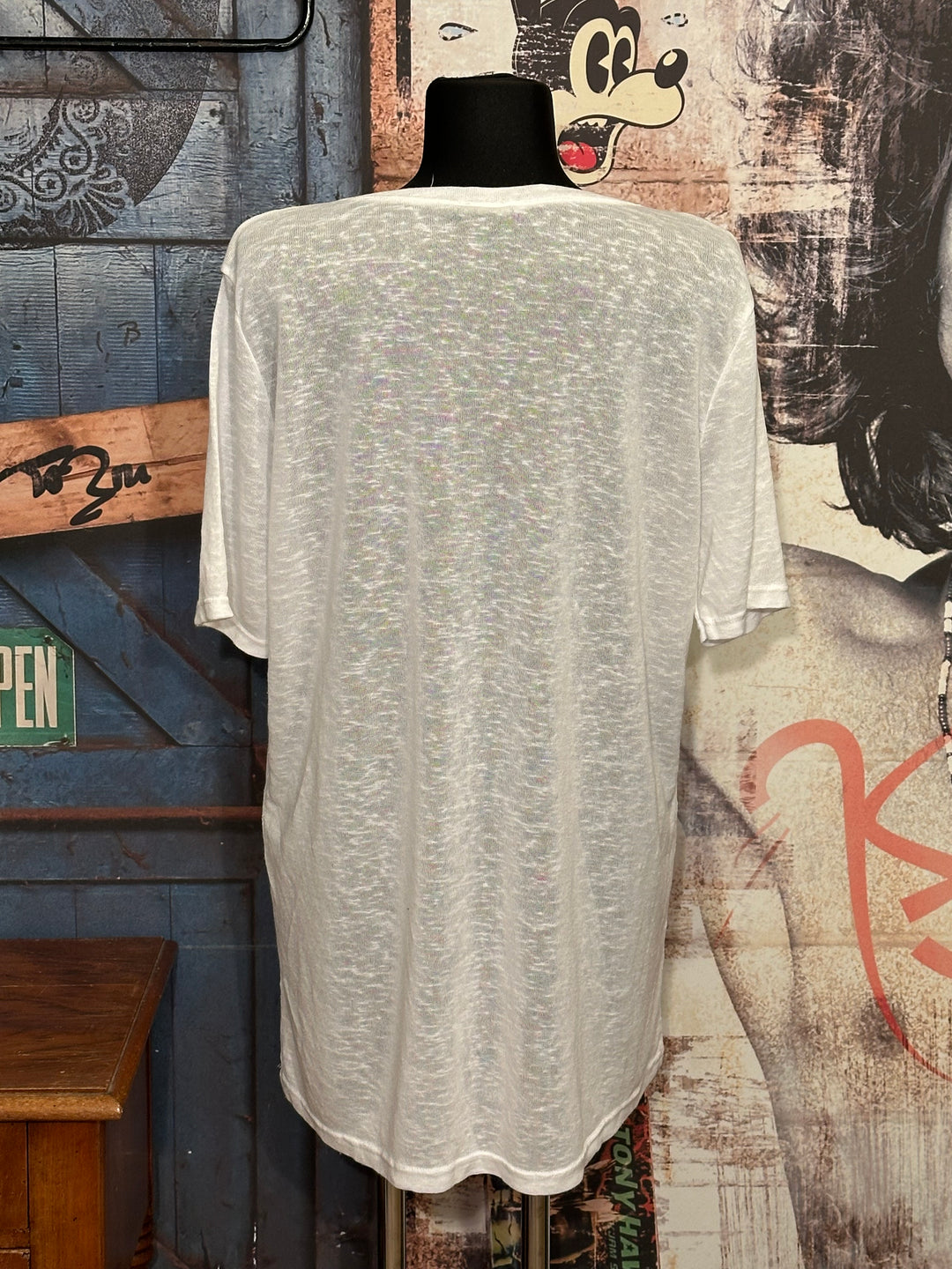 T-shirt long + size  col V "skull & perles" blanc chiné