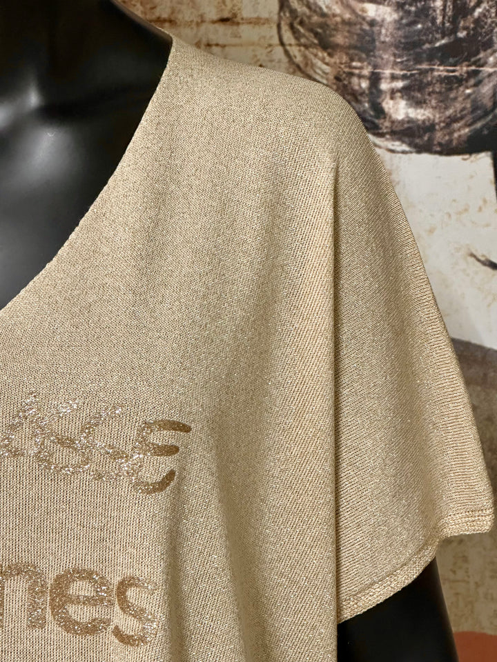T-shirt en maille fine "Elisa" beige &amp; doré (42/46) MADE IN ITALY
