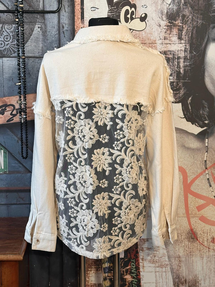 Jacke/Hemd mit Stickerei in Beige
