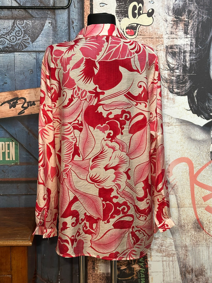 Tunique fluide col chemise + SIZE écru , rose & rouge...