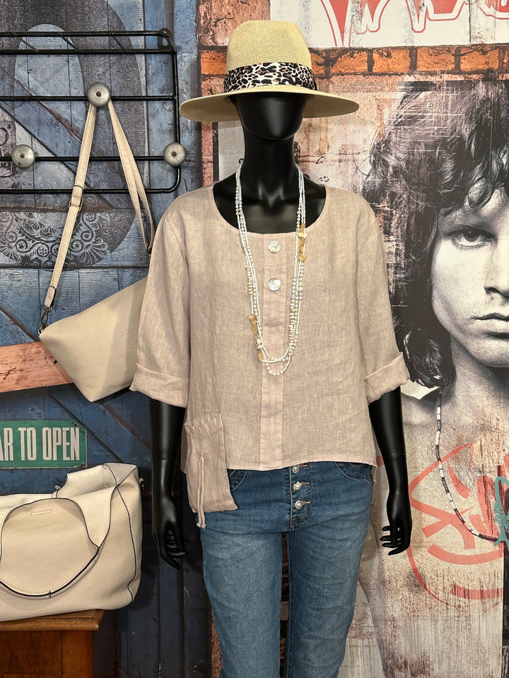 Blouse col rond 100% lin sable