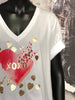 T-Shirt + SIZE 100% Baumwolle V-Ausschnitt "XOXO" weiß