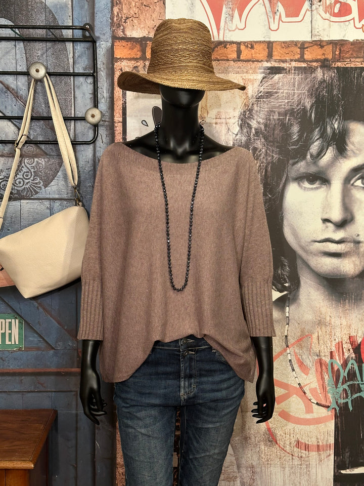 Pull manches 3/4 & col bateau taupe (40/44)