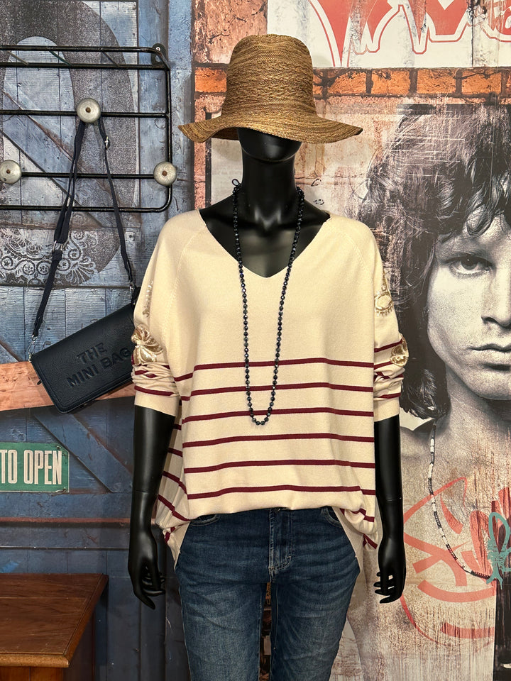 Pull marinière + size beige & bordeaux (44/48)