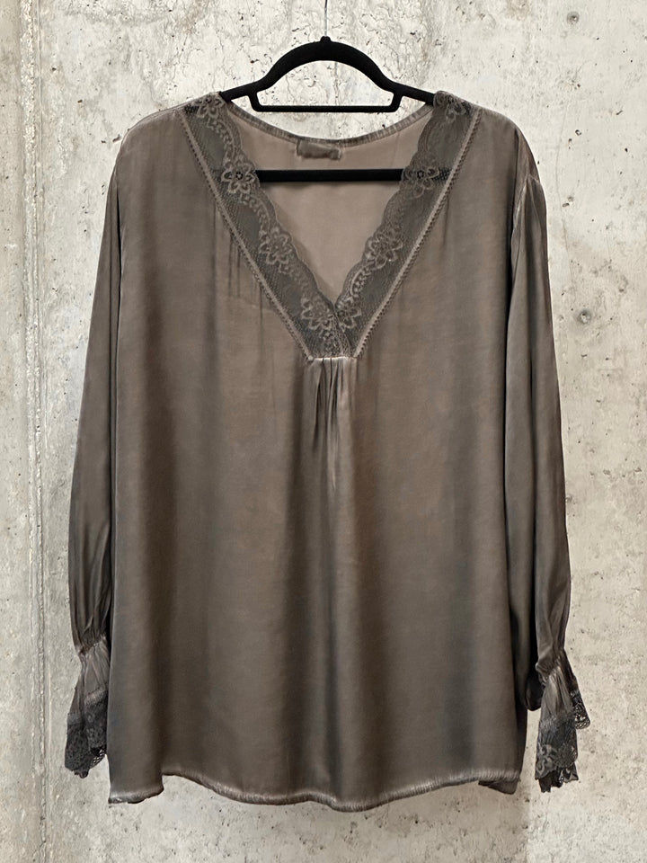 Top mit langen Ärmeln satiniert Viskose & Seide (44/48) MADE IN 🇮🇹
